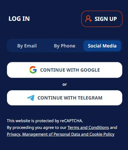 Einloggen mit Google und Telegram Monro Casino
